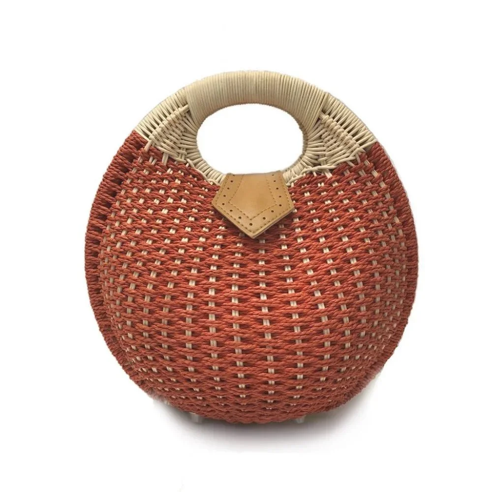 Top Handle Wicker Handbag in Round Shape - Picture 2 of 3